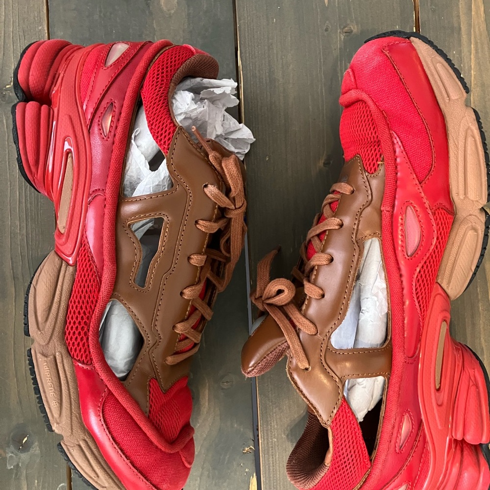 Vibrant Red and Brown Chunky Sole Sneakers